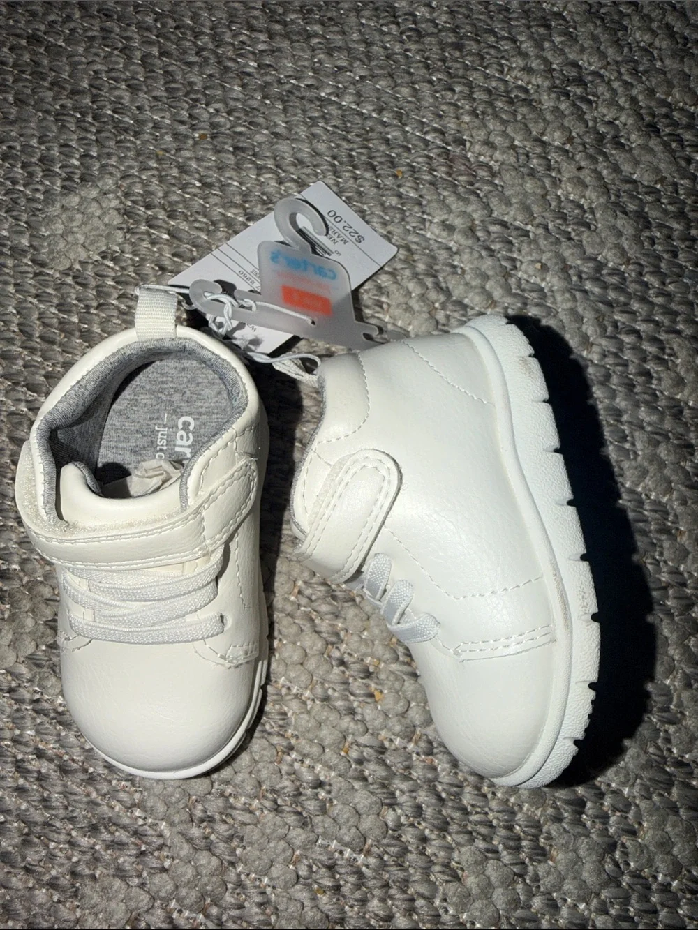 Carter's White Baby Walker Sneakers with Hook-and-Loop Strap